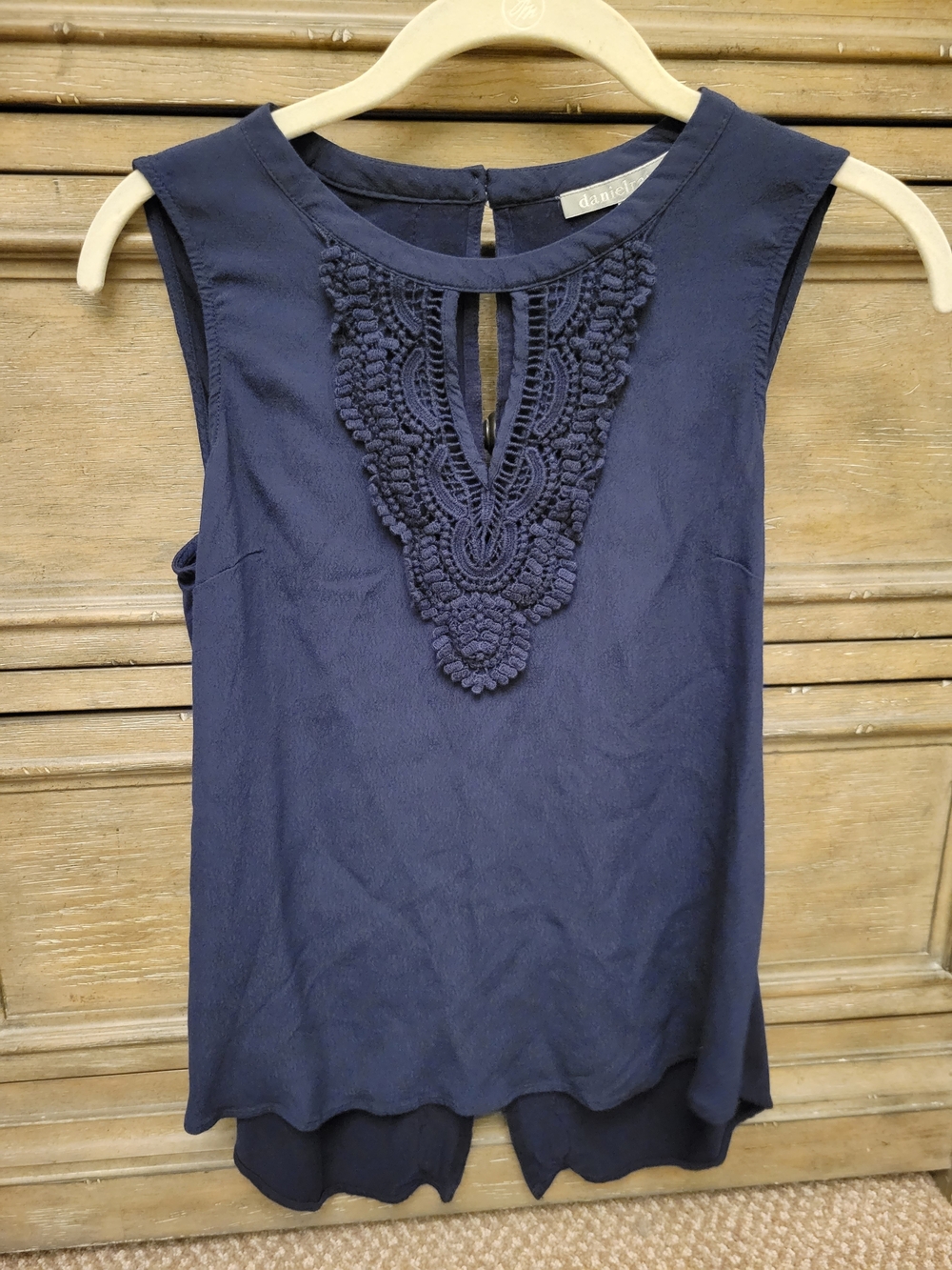 Daniel Rainn Navy Crochet Yoke Sleeveless Camisole